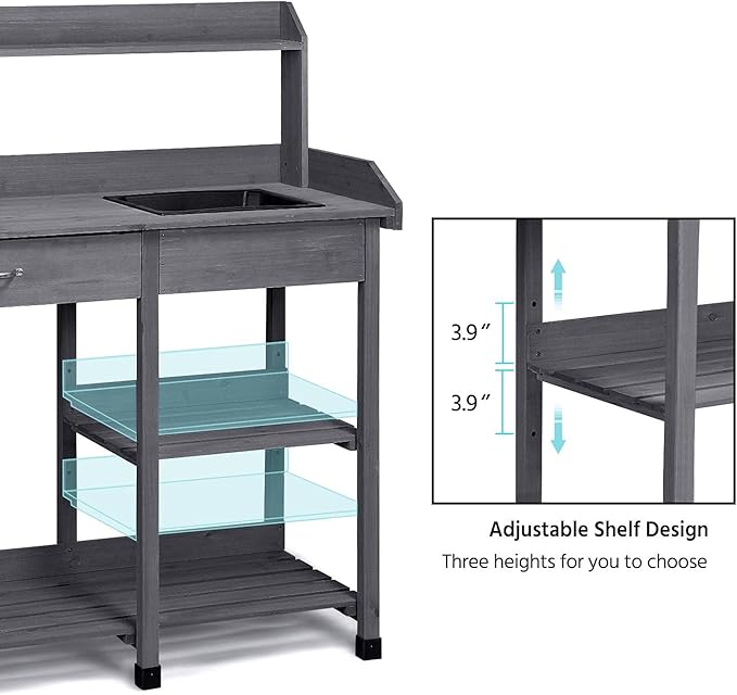 Yaheetech Outdoor Potting Bench Table Potters Benches Garden Workstation for ...