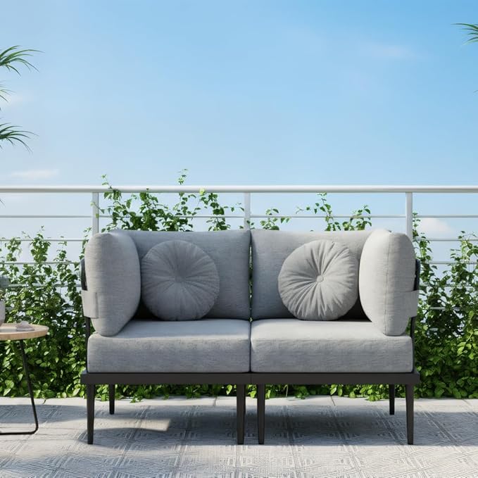 Sundale Outdoor 2 Pieces Metal Patio Furniture Set, Outdoor Sectional Sofa w/...