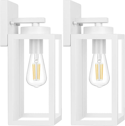 BesLowe Outdoor Wall Light Fixtures, Exterior Waterproof Wall Lanterns, Porch Sconces Lighting with E26 Sockets, Modern White Outside Lights for House Patio Front Door Entryway, 2-Pack