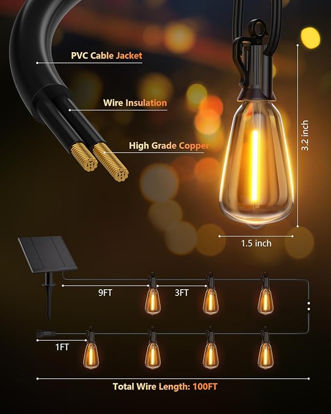 Brightown 100FT Solar String Lights Outdoor Waterproof with Remote, 31+2 LED ...