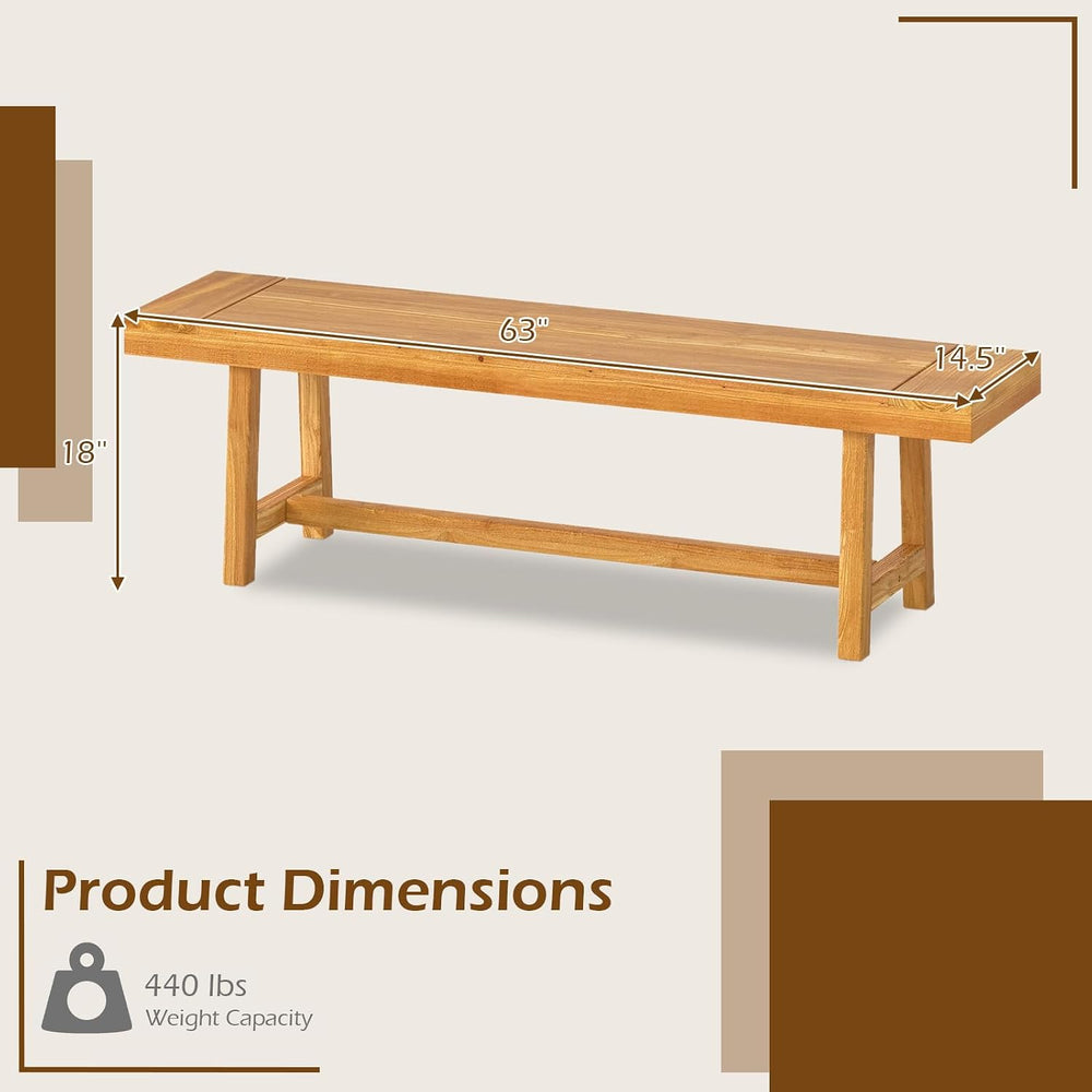 GIANTEX 63" Dining Bench for 3-Person, Farmhouse Teak Wood Entryway Benc...