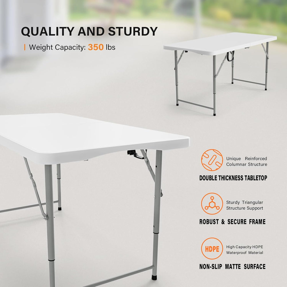 VINGLI 4 FT Plastic Folding Camping Table,3-Level Adjustable Height, Portable...