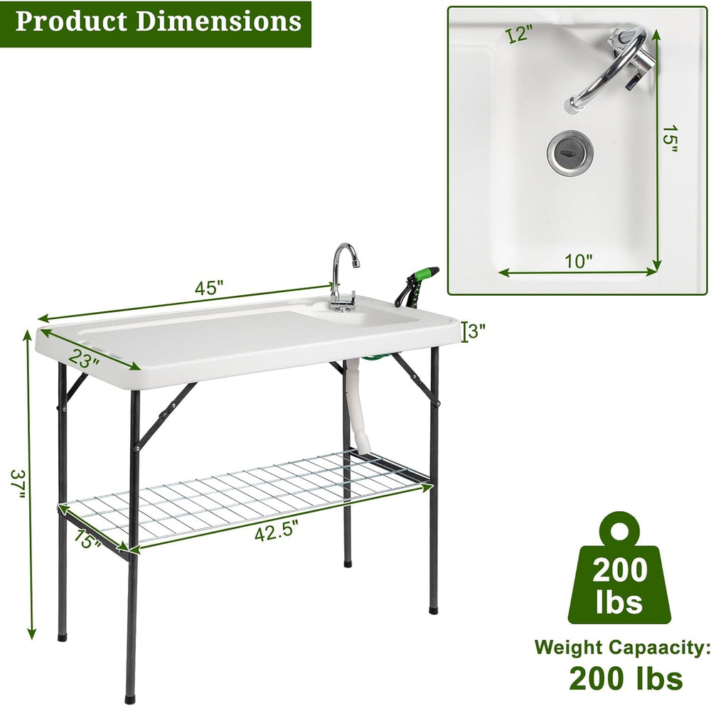 VINGLI Upgarded Folding Fish Cleaning Table with Sink, Portable Camping Sink ...