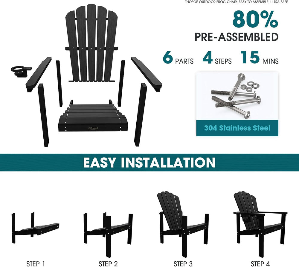 THOEOE Stackable Adirondack Chair Set of 4, HDPE Fire Pit Chairs Set of 4