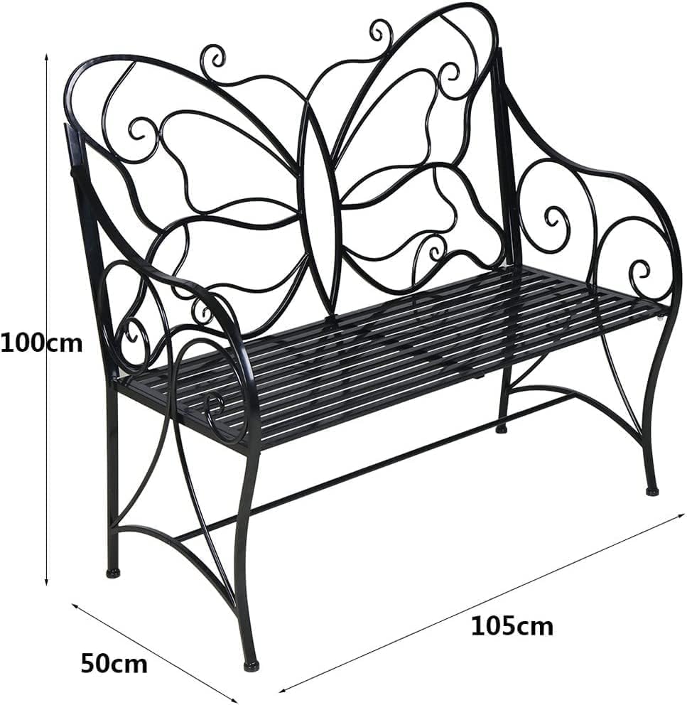 HLC Outdoor Bench Outdoor Sturdy Rust-Resistant Bench Butterfly Cast Iron wit...