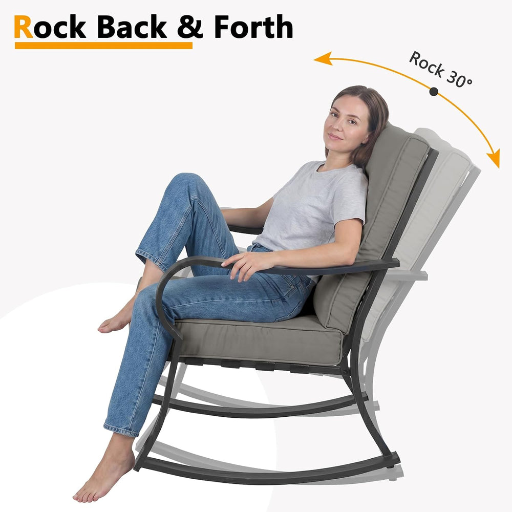 3 PCS Outdoor Rocking Chair Set for Patio, Outdoor Rocking Chair with Cushion...
