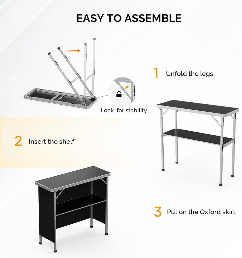 VINGLI Portable Bar Table, 2-Tier Shelves, Mobile Bar Table for Events, Party...
