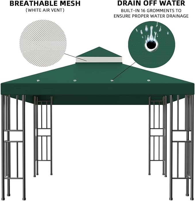 Sumfaller 10x10 FT Gazebo Replacement Canopy Top Double Tiered Canopy Top for...
