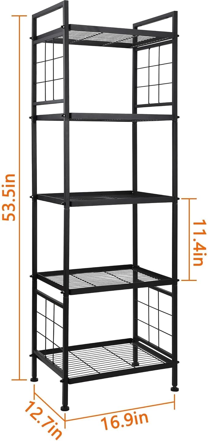 GIOTORENT 5-Wire Standing Book Shelf & Bookcase, Metal Storage Shelving U...