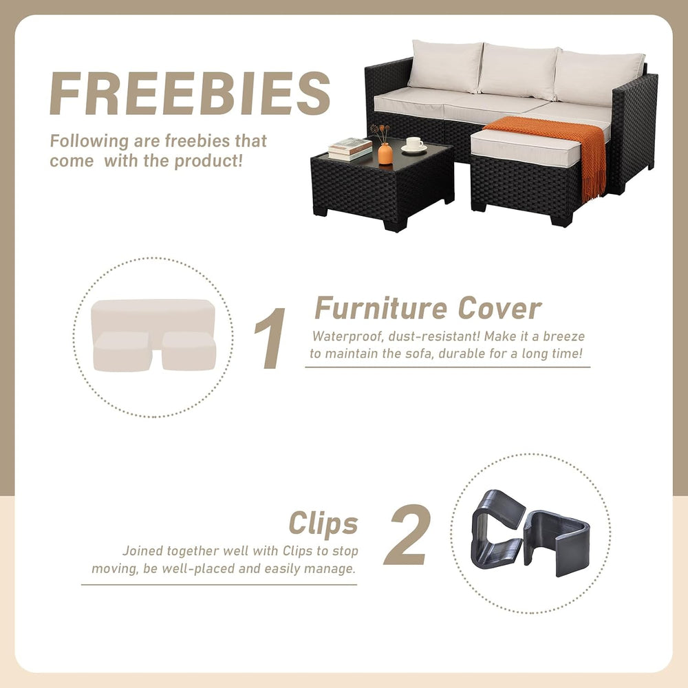 Oasishine Wicker Patio Furniture Patio Couch 3 Pieces Outdoor Sectional with ...