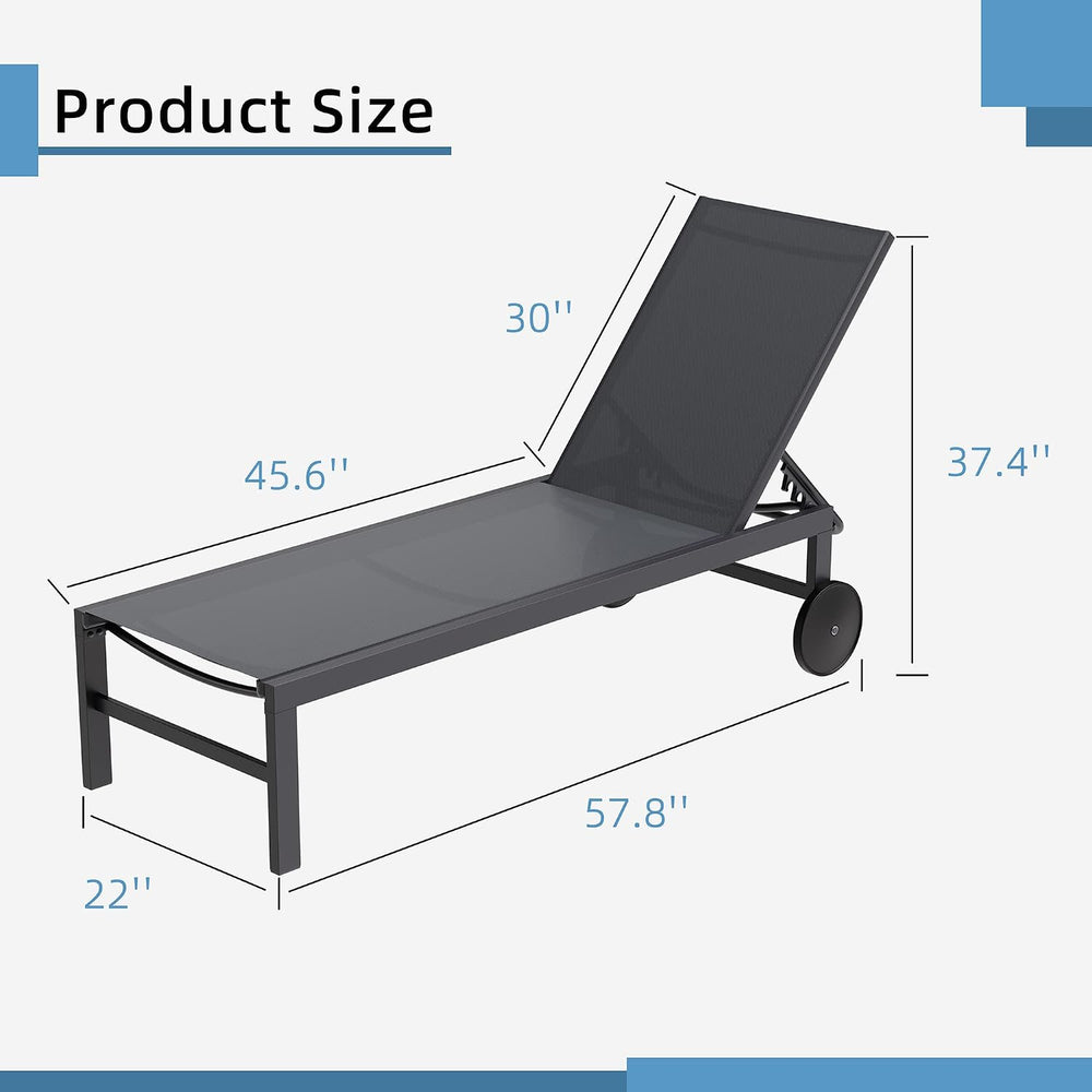 Shintenchi 2 PCS Outdoor Chaise Lounges Chair with Wheels Aluminum Reclining ...