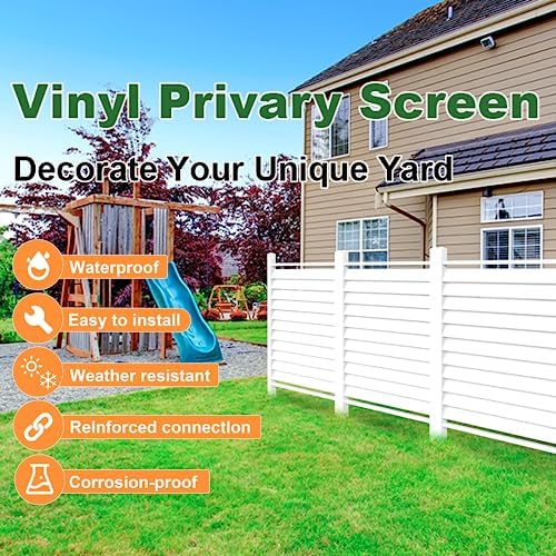 36" W X 45" H Reinforced White Vinyl Privacy Fence, Double Windproo...