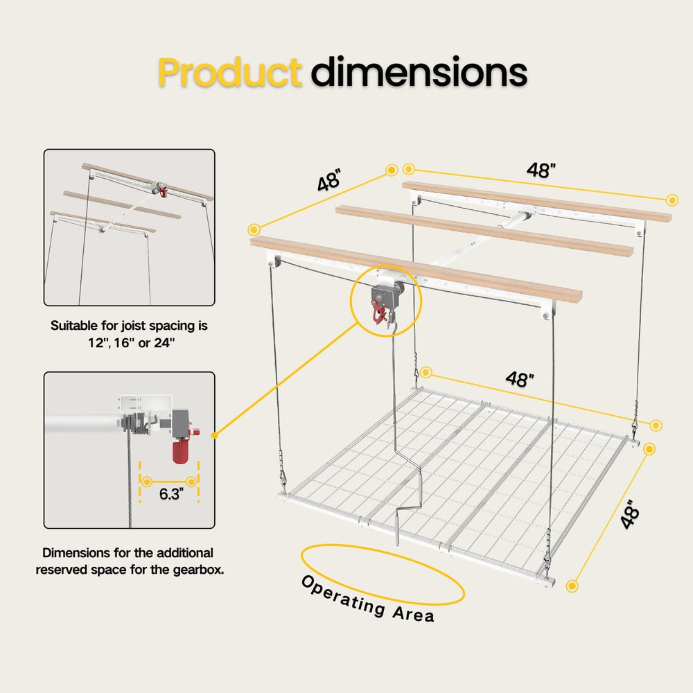 Overhead Garage Storage Rack for 8-10ft Ceiling, Heavy-duty 4x4 FT Garage Cei...