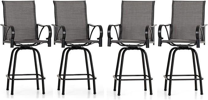 PHI VILLA Outdoor Swivel Bar Stools Set of 4, High Top Patio Bar Stools &...