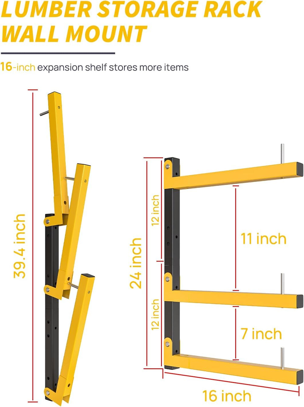 Lumber Rack Wall Mount Storage Racks Folding Wood Organizer Heavy Duty Shelf ...