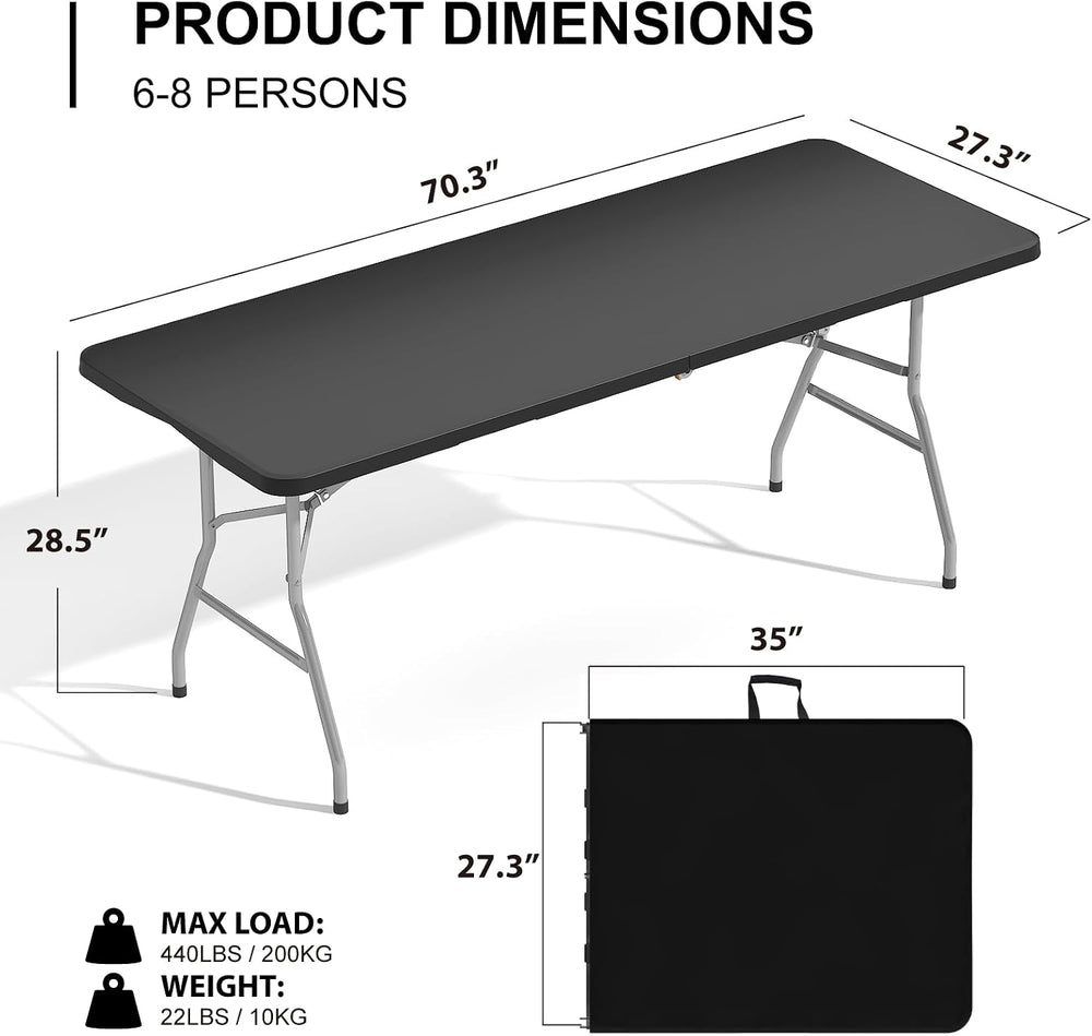 6FT Folding Table for Party, Picnic, Camping, Event, School, Black, 4 Pack