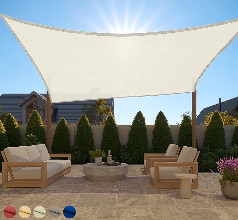 GORILLA GRIP Heavy Duty Sun Shade Sail for Outdoor Patio, 8x12 FT, Ivory