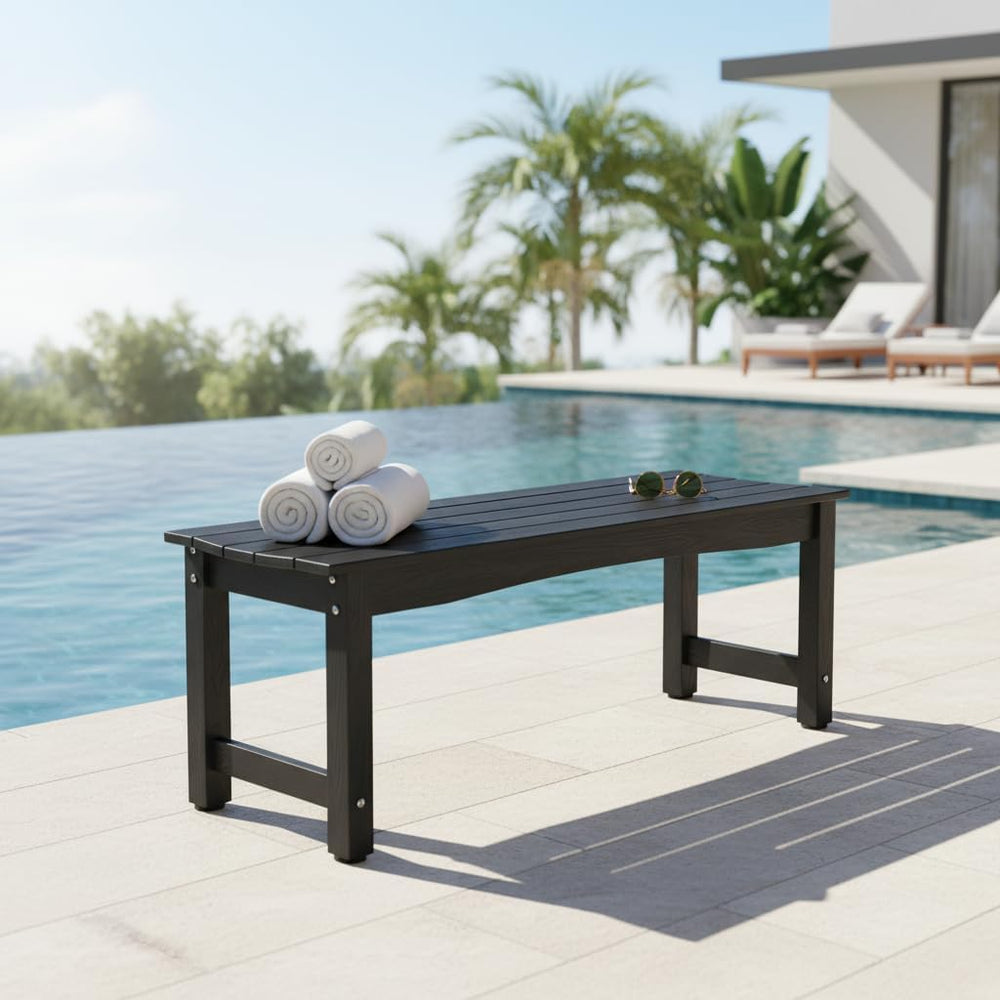 Weatherproof HIPS Outdoor Bench, 2-Person Patio Dining Bench, All-Weather Pol...
