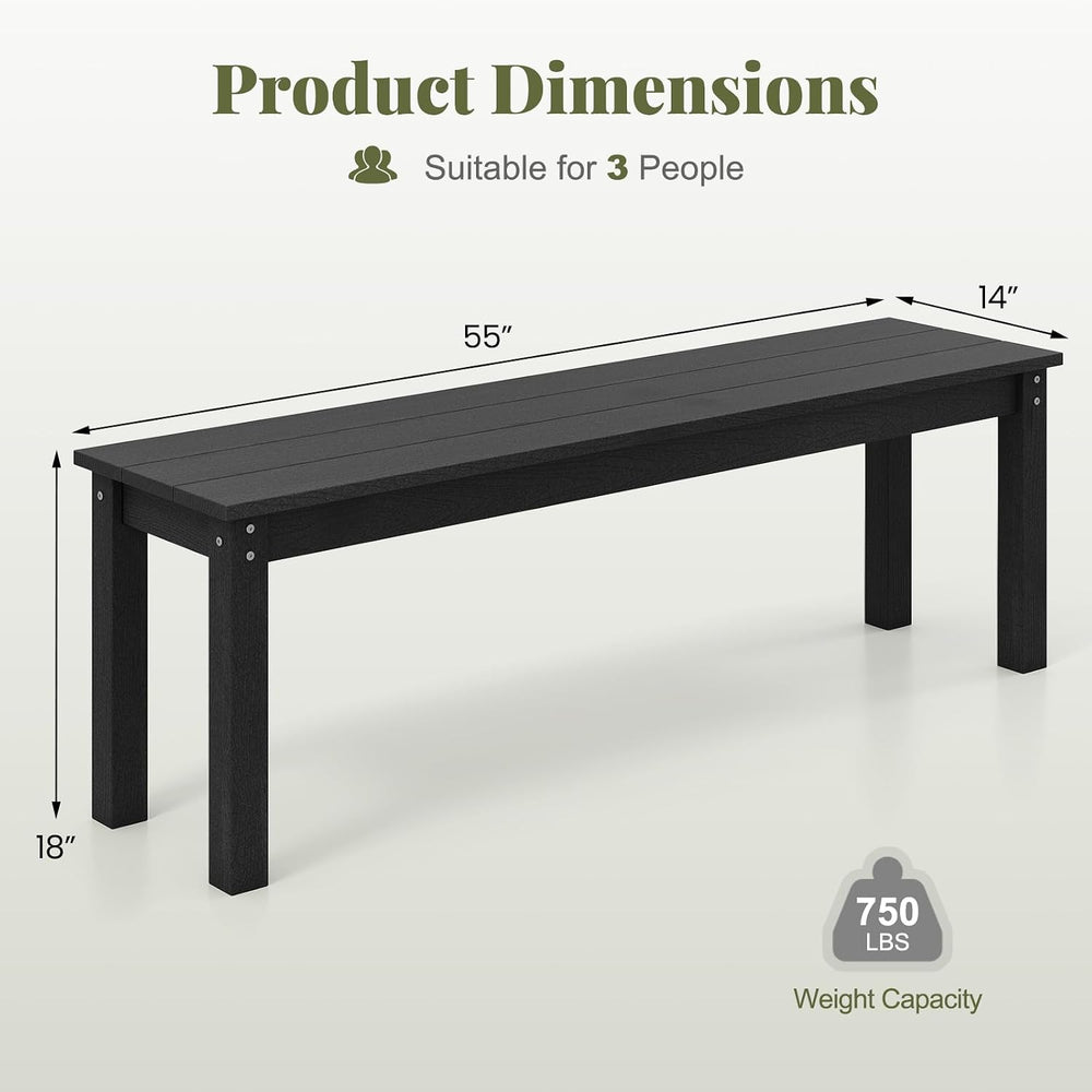 Tangkula HDPE Outdoor Bench, 2-3 Person Patio Bench, 55" Backless Garden...