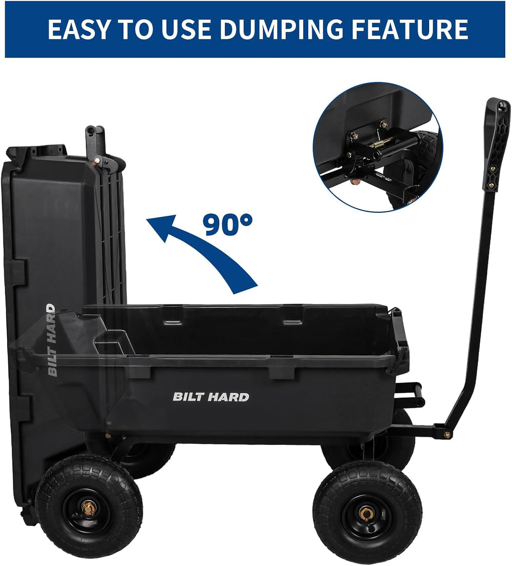 BILT HARD 900 lbs Poly Garden Dump Cart, 5 Cu.Ft Wheelbarrow Cart with 10&quo...