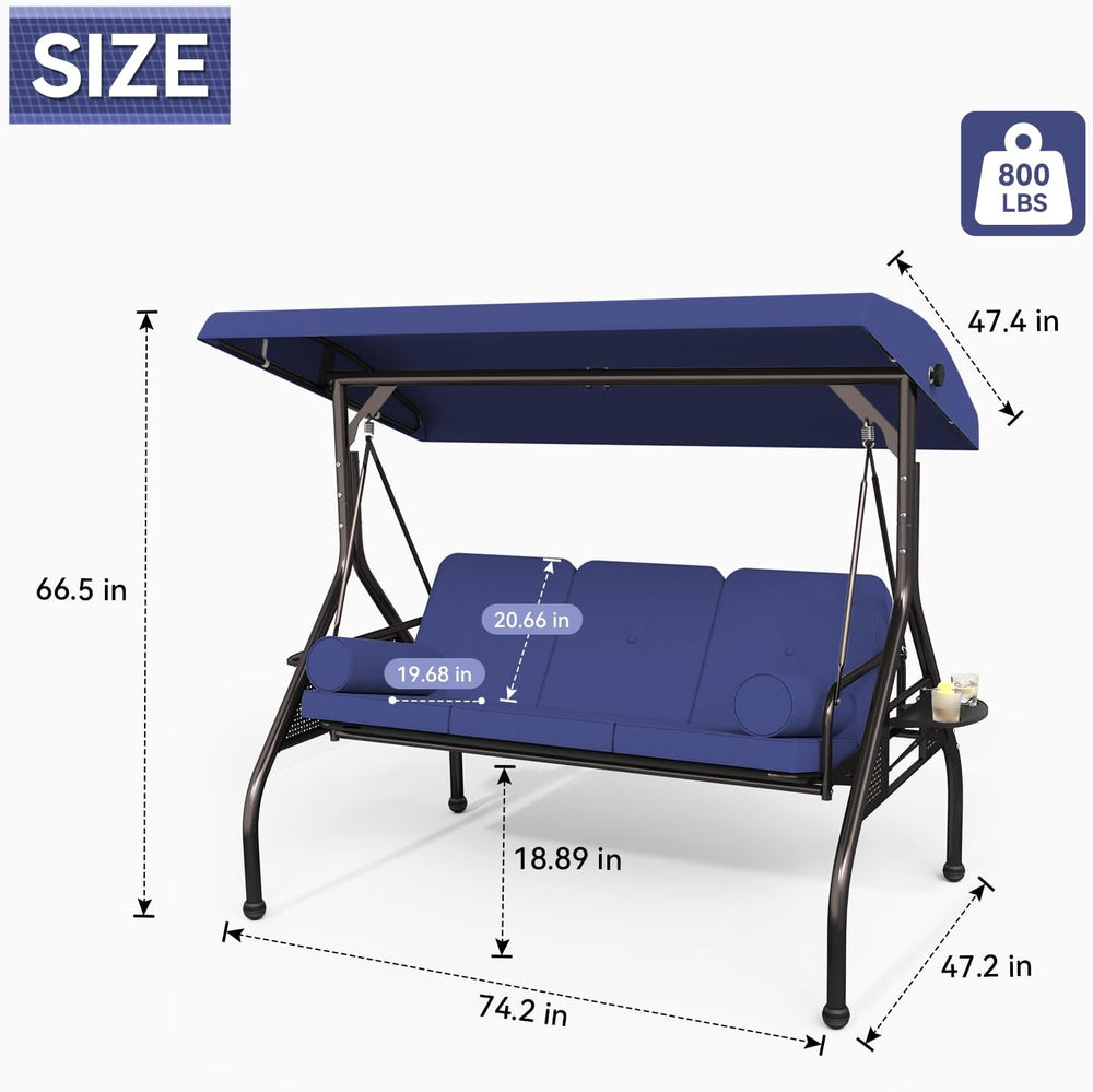 Oakcloud 3-Seat Outdoor Porch Swing with Adjustable Canopy, Large Converting ...