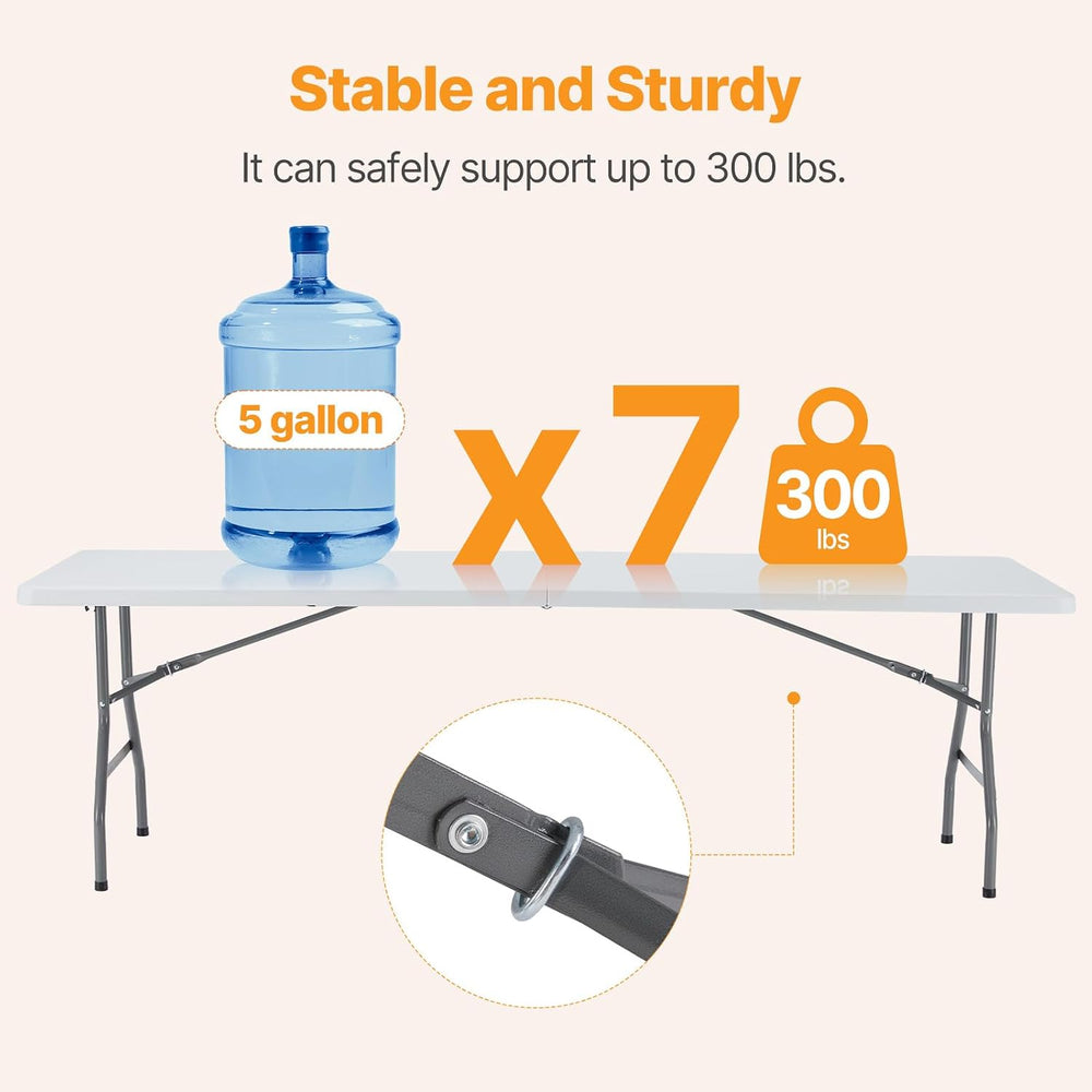 NEWBULIG 8 FT Foldable Table, Heavy Duty Folding Table Easy to Fold Store