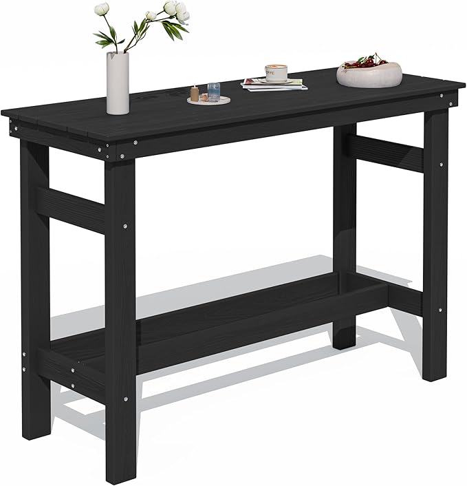 SERWALL 41" Outdoor Bar Table with 1.6" Umbrella Hole, HDPE Patio B...