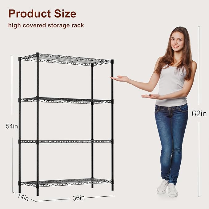 BestOffice | 4-Tier Wire Storage Shelves | 36x14x54 | Black | with Adjustable...