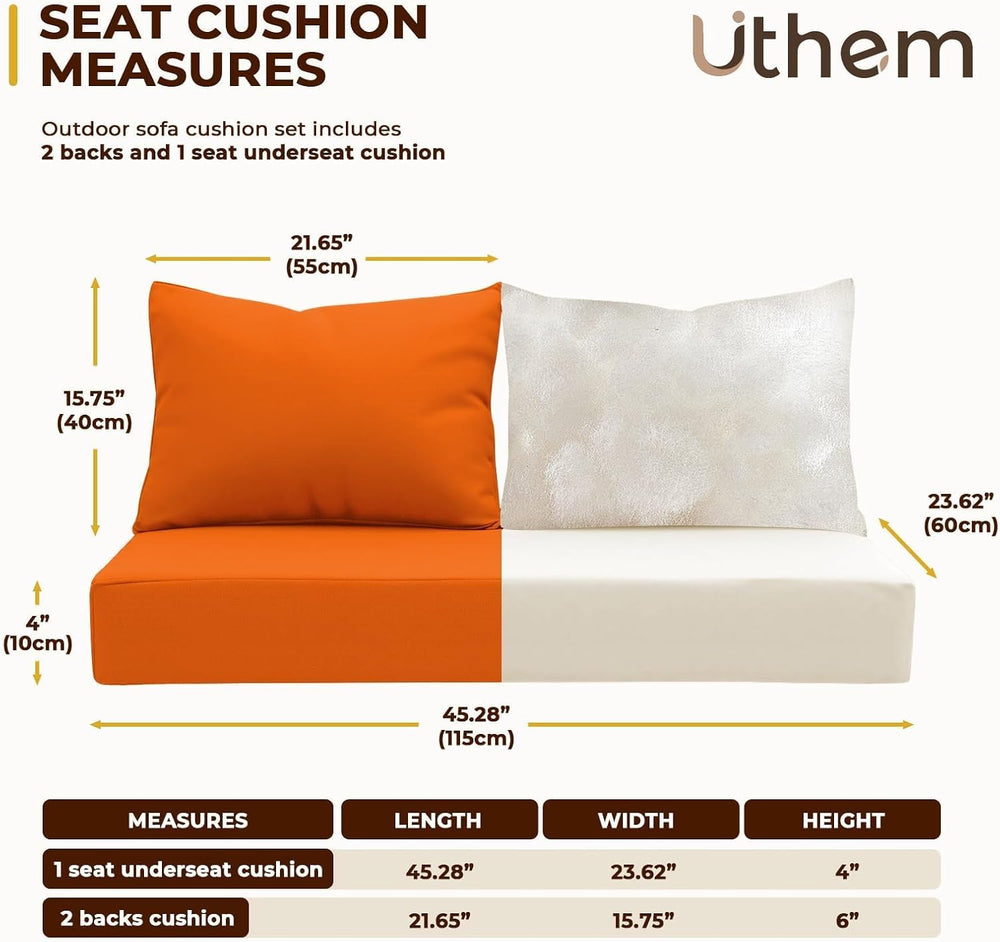 Outdoor Loveseat Cushion Set 46 x 24 inch Waterproof Oxford UV Resistant and ...