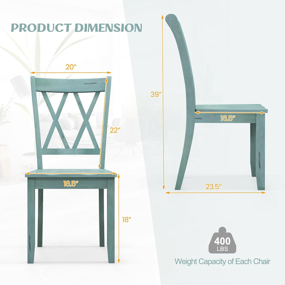 SIMOE Solid Rubberwood Dining Chairs, Set of 4, Green Farmhouse X-Back