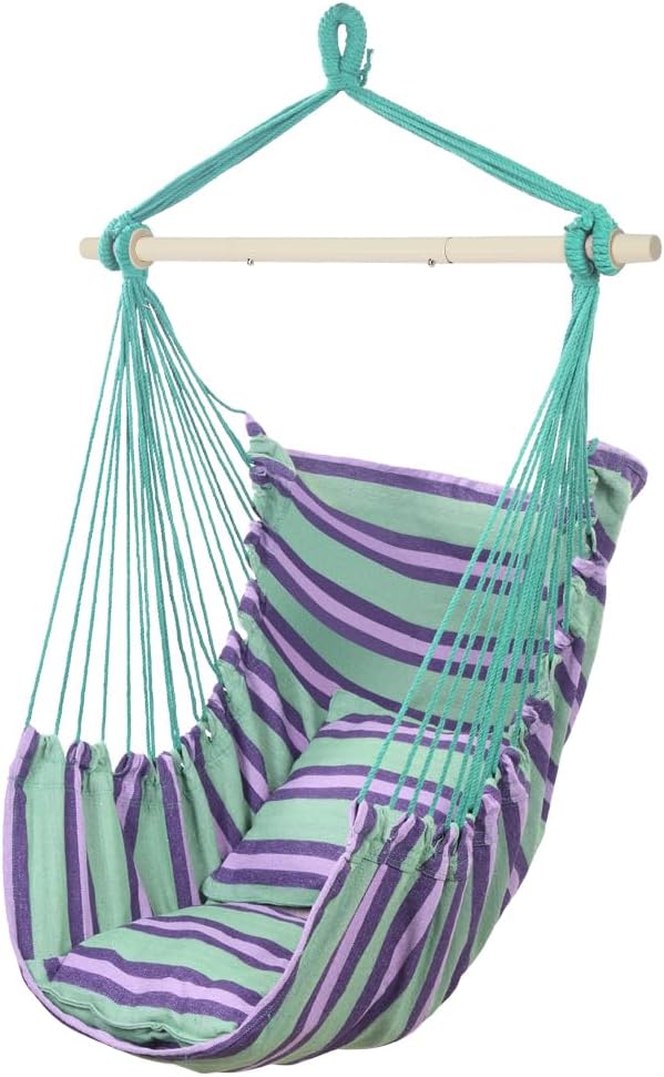 Hammock Hanging Chair with Two Cushions – Portable Caribbean-Style Outdoor/In...