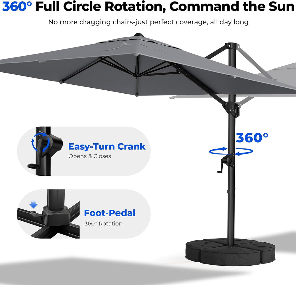 9x12 FT Cantilever Patio Umbrella with Base Included, Grey