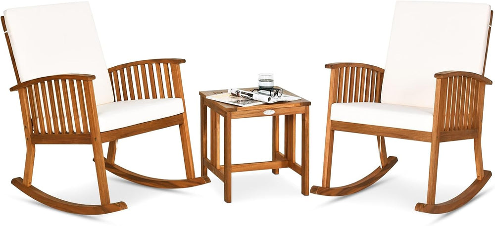 Tangkula 3-Piece Outdoor Rocking Bistro Set with Coffee Table & Cushions
