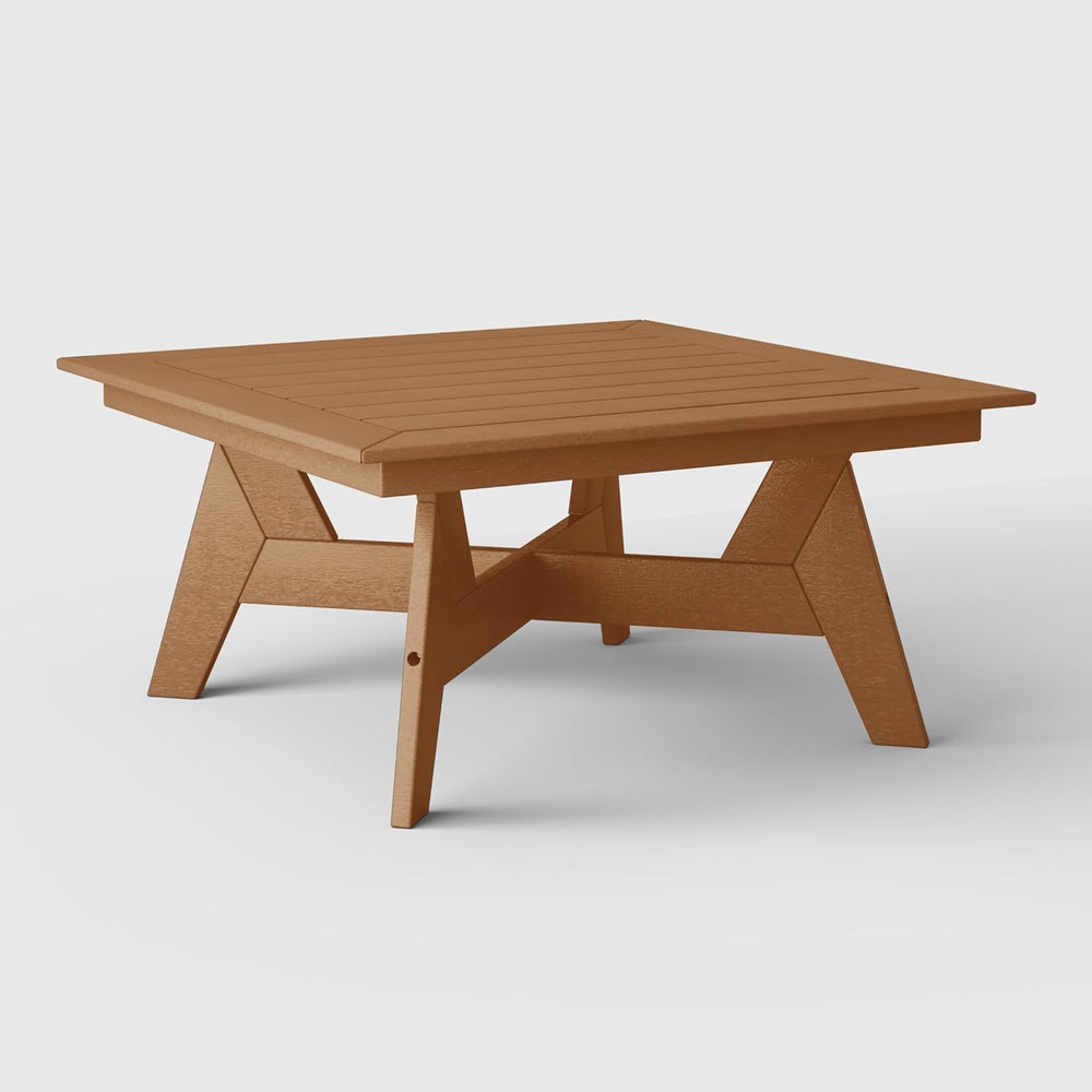 Avalon Modern Low Outdoor Patio Square HDPE Coffee Table, Teak