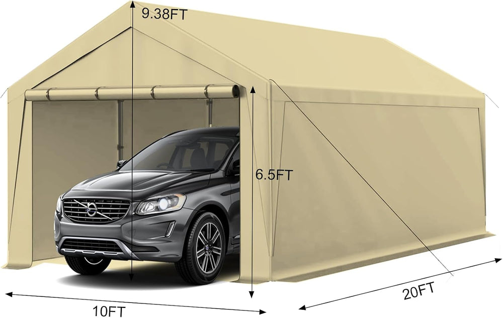 Grezone 10x20ft Heavy Duty Canopy Storage Shed, Portable Garage with Removabl...