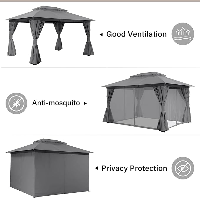LAUSAINT HOME Semi-Permanent Outdoor Patio Gazebo 10'x13', Heavy Duty...