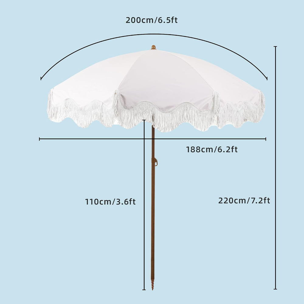 Rayjee 6.5FT Outdoor Patio Umbrella with Fringe, Boho Beach Umbrella