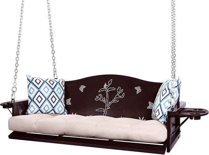 3-Seat Metal Porch Swing 900 LBS Heavy Duty Hanging Bench with Upgraded Tray ...