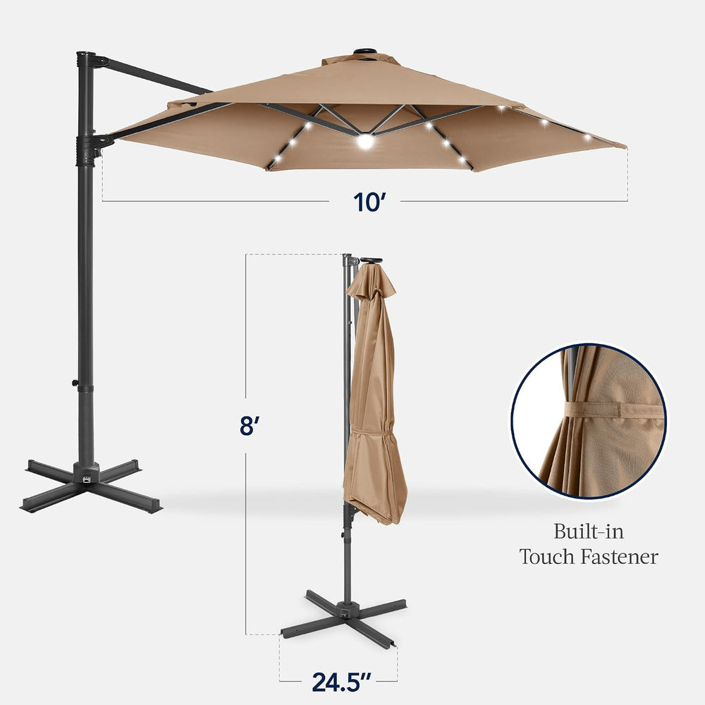 Best Choice Products 10ft Solar LED Offset Cantilever Hanging Market Patio Um...