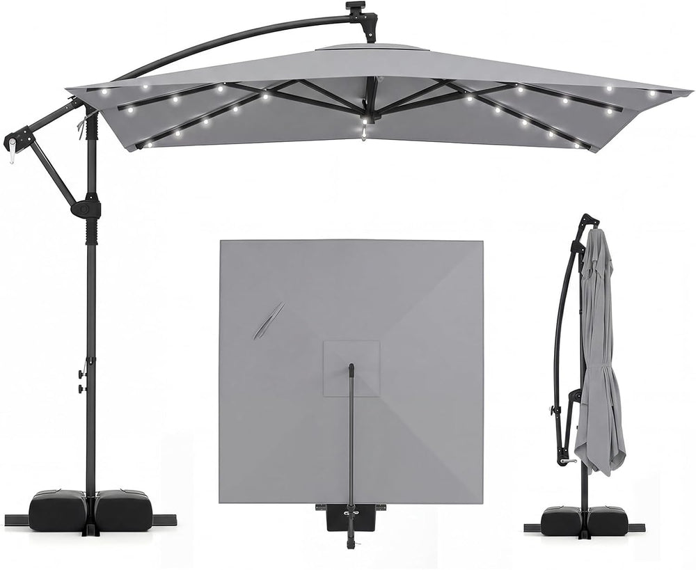 Tangkula 8x8 FT Solar Patio Umbrella with Base Included, Square Offset Cantil...