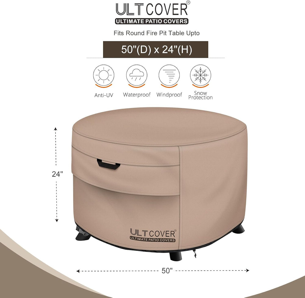 ULTCOVER Waterproof Round Patio Fire Pit Table Cover 50 inch
