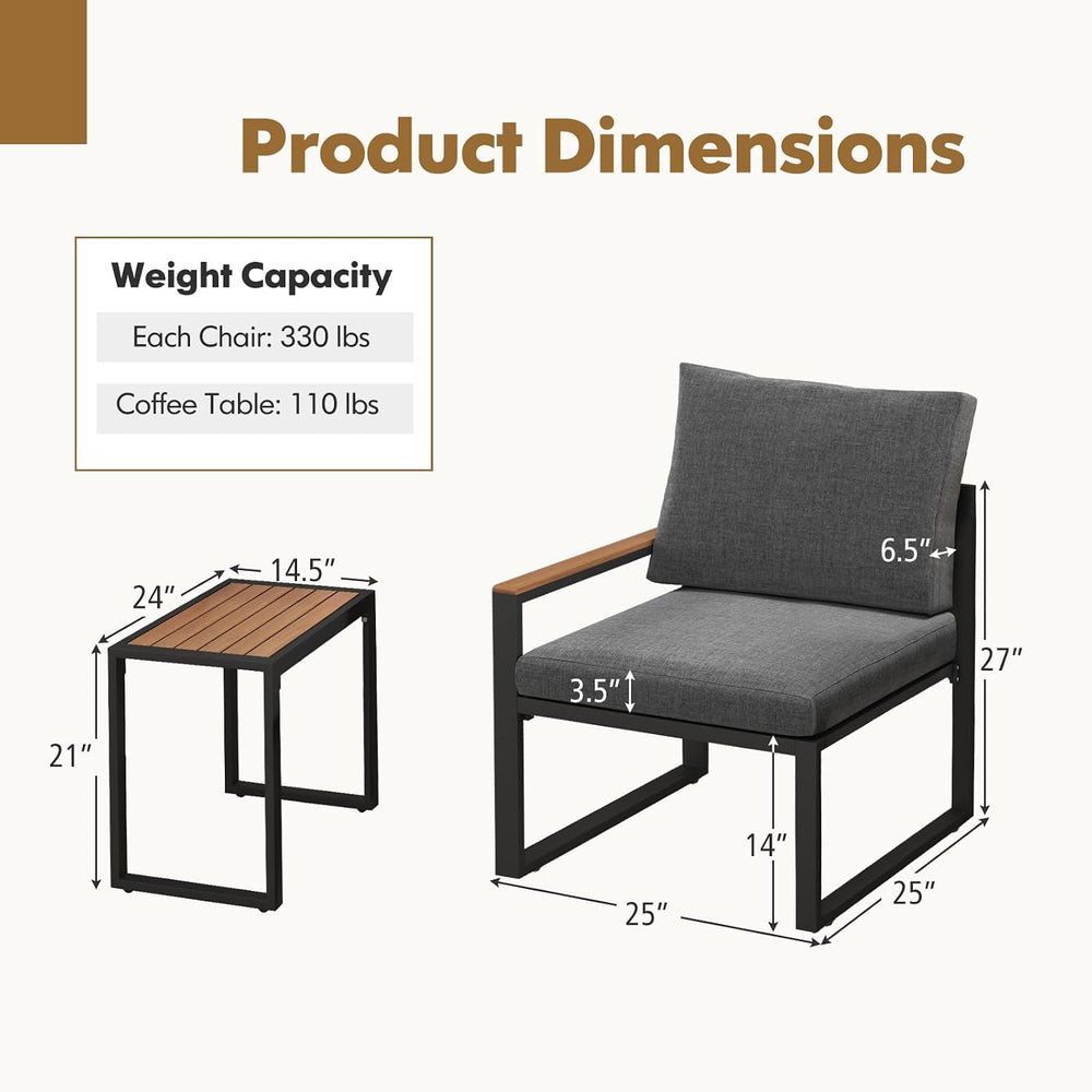 Tangkula 3 Pieces Patio Furniture Set, Aluminum Frame Weatherproof Outdoor Co...
