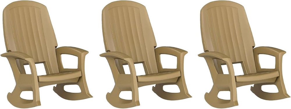 Semco Rockaway Heavy Duty All Weather Rocking Chair, Taupe, 3 Pack