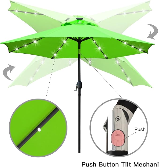 Sunnyglade 9' Solar LED Lighted Patio Umbrella with 8 Ribs/Tilt Adjustmen...