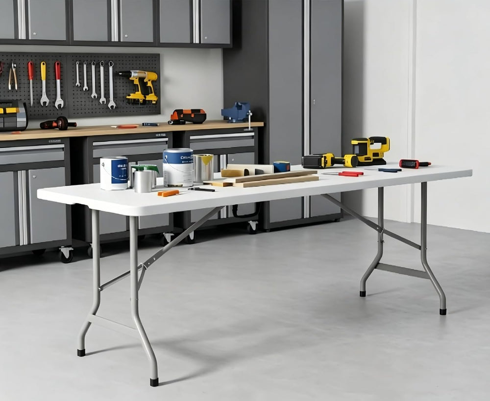 Folding Table 8ft, Heavy Duty Foldable Plastic 8 Foot Banquet Table