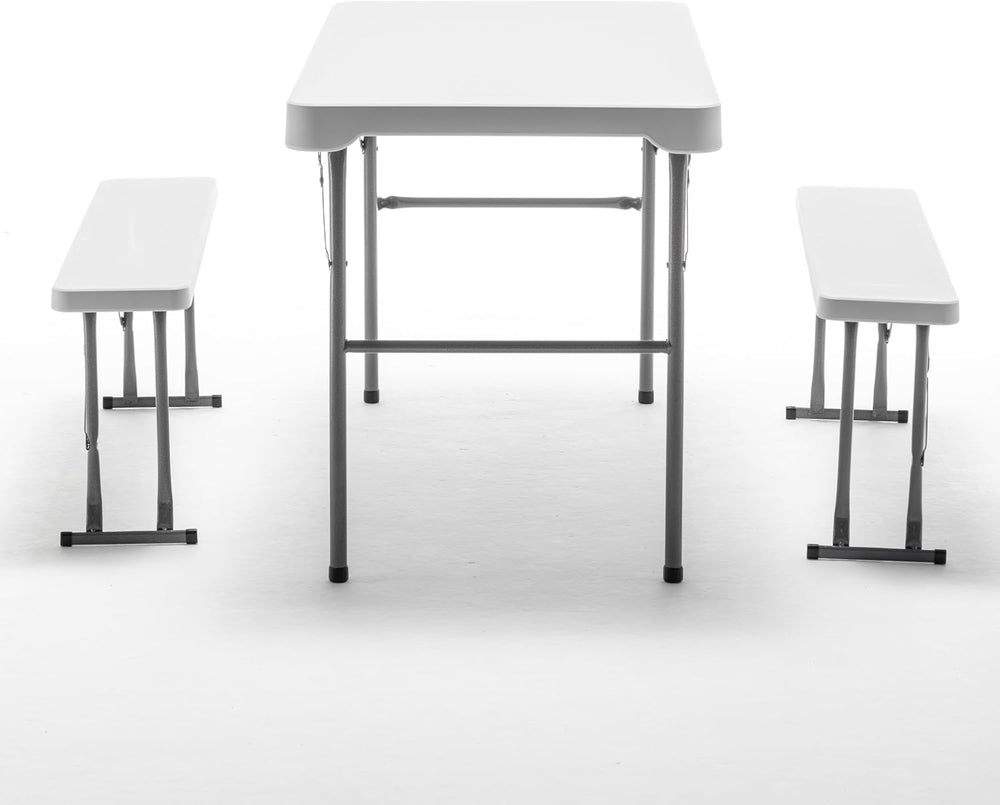 BTEXPERT 3-Piece Set Plastic Portable Folding Beer Picnic Table & Two Ben...