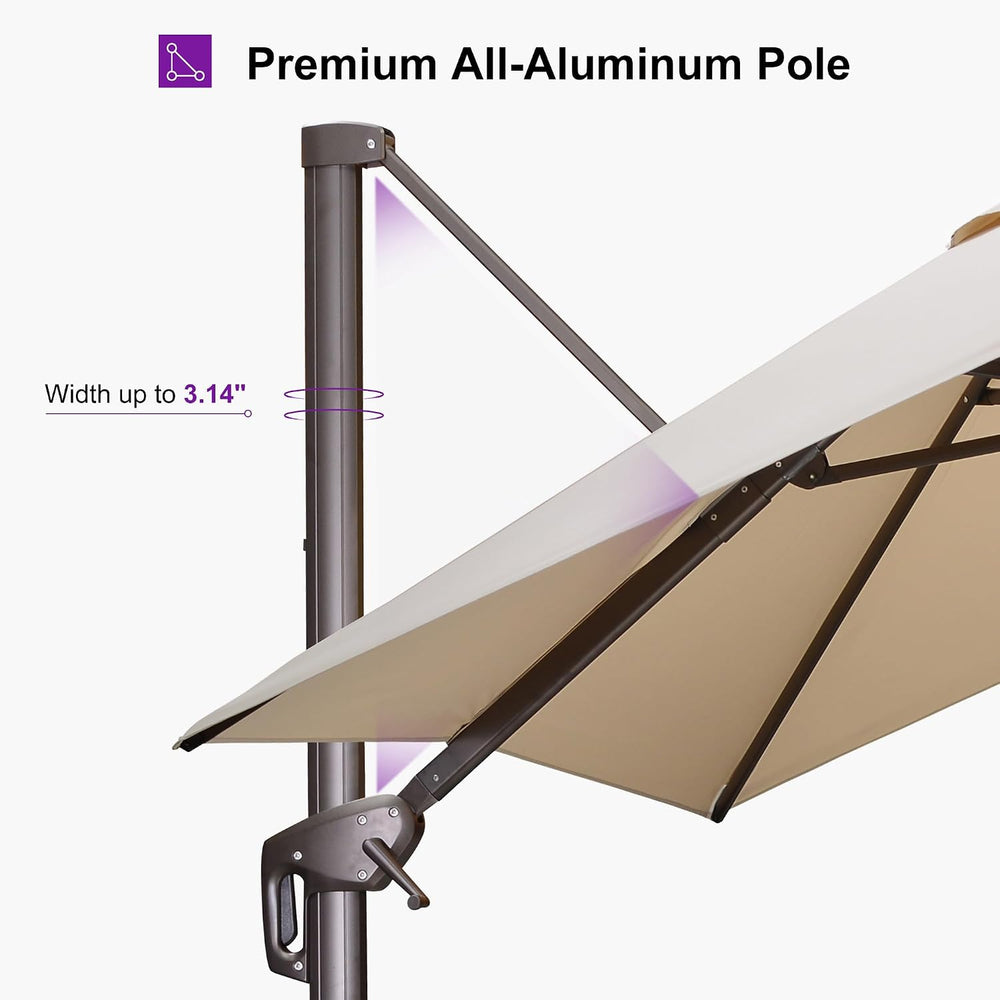 PURPLE LEAF Cantilever Umbrella with Base 8' X 8' Bronze, Beige