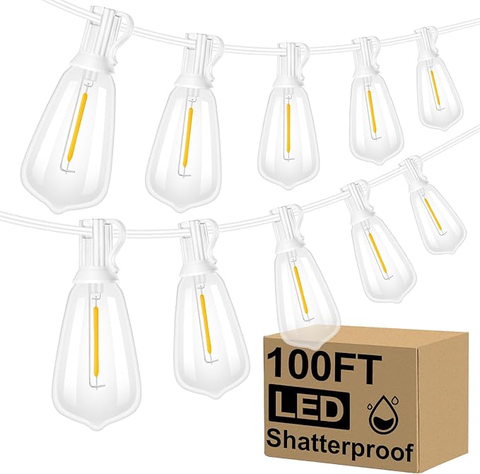 Brightever LED Outdoor String Lights,100FT Patio Lights with 52 Shatterproof ...