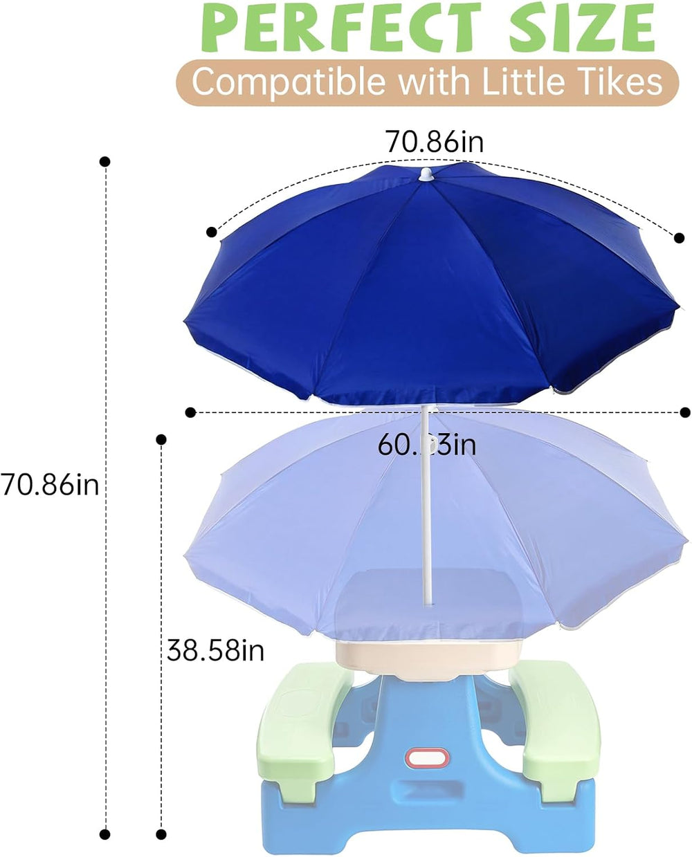 Replacement 70 Inches Umbrella Compatible with Little Tikes Picnic Table, Por...