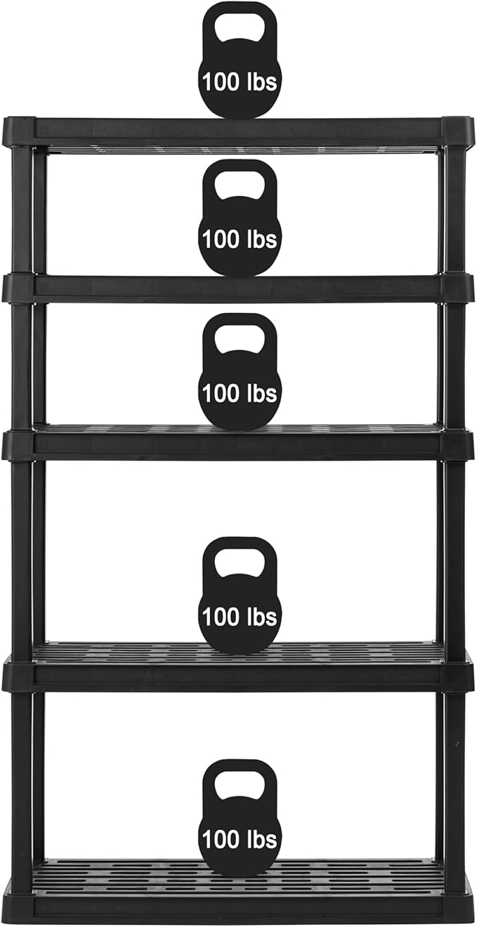 IRIS USA 5-Shelf Heavy Duty Plastic Storage Shelves, 750lb Capacity, 68"...